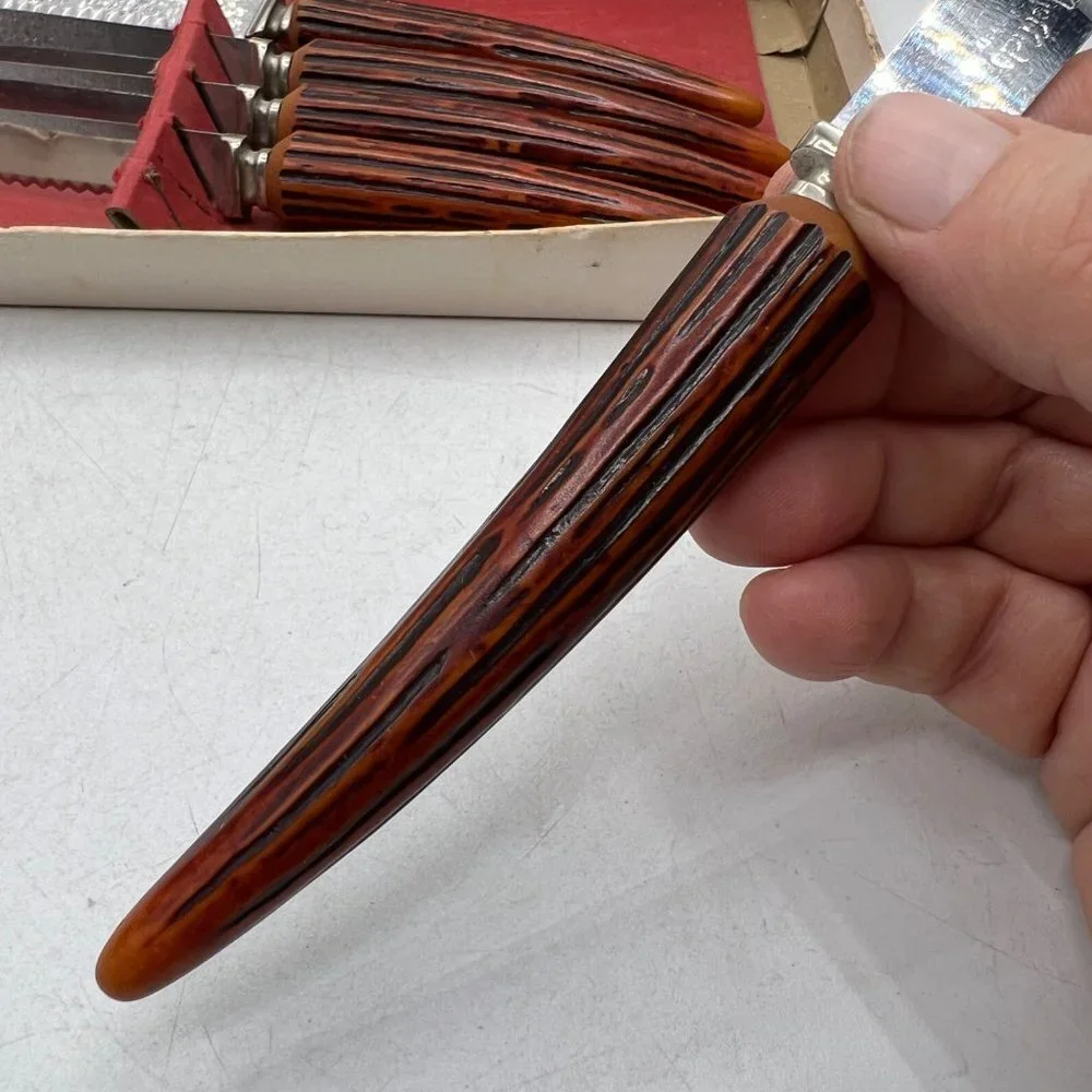 Vintage Sheffield Carving Set w/ 5 Steak Knives Bakelite Handles